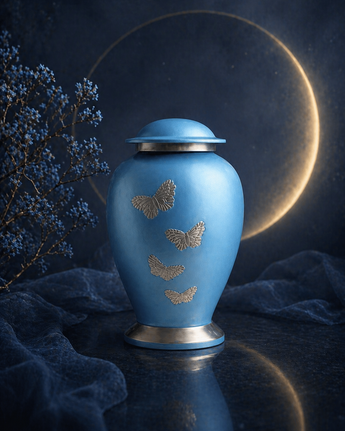 Aether Blue cremation urn, lid detail close-up