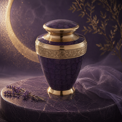 Aurelian Violet ceramic urn, side profile view