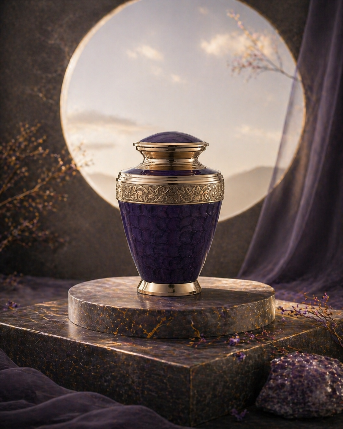 Aurelian Violet cremation urn, front view of amethyst violet body