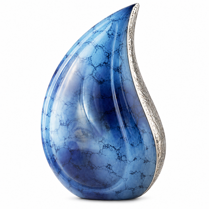 Aqua Veil ceramic urn, side profile view