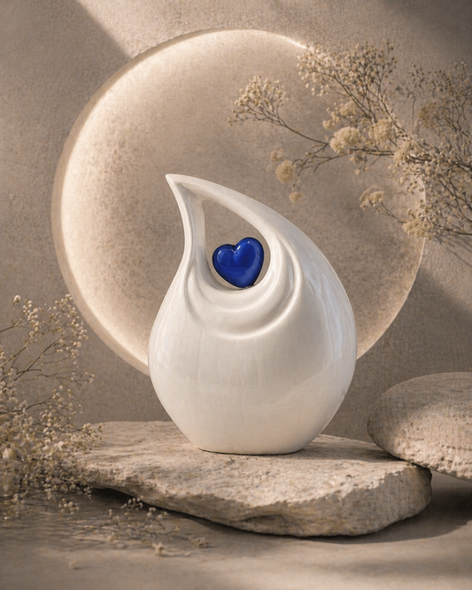 Ivory Heart Teardrop Urn