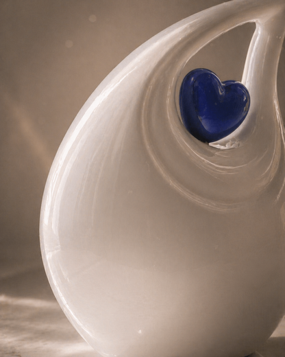 Ivory Heart cremation urn, lid detail close-up