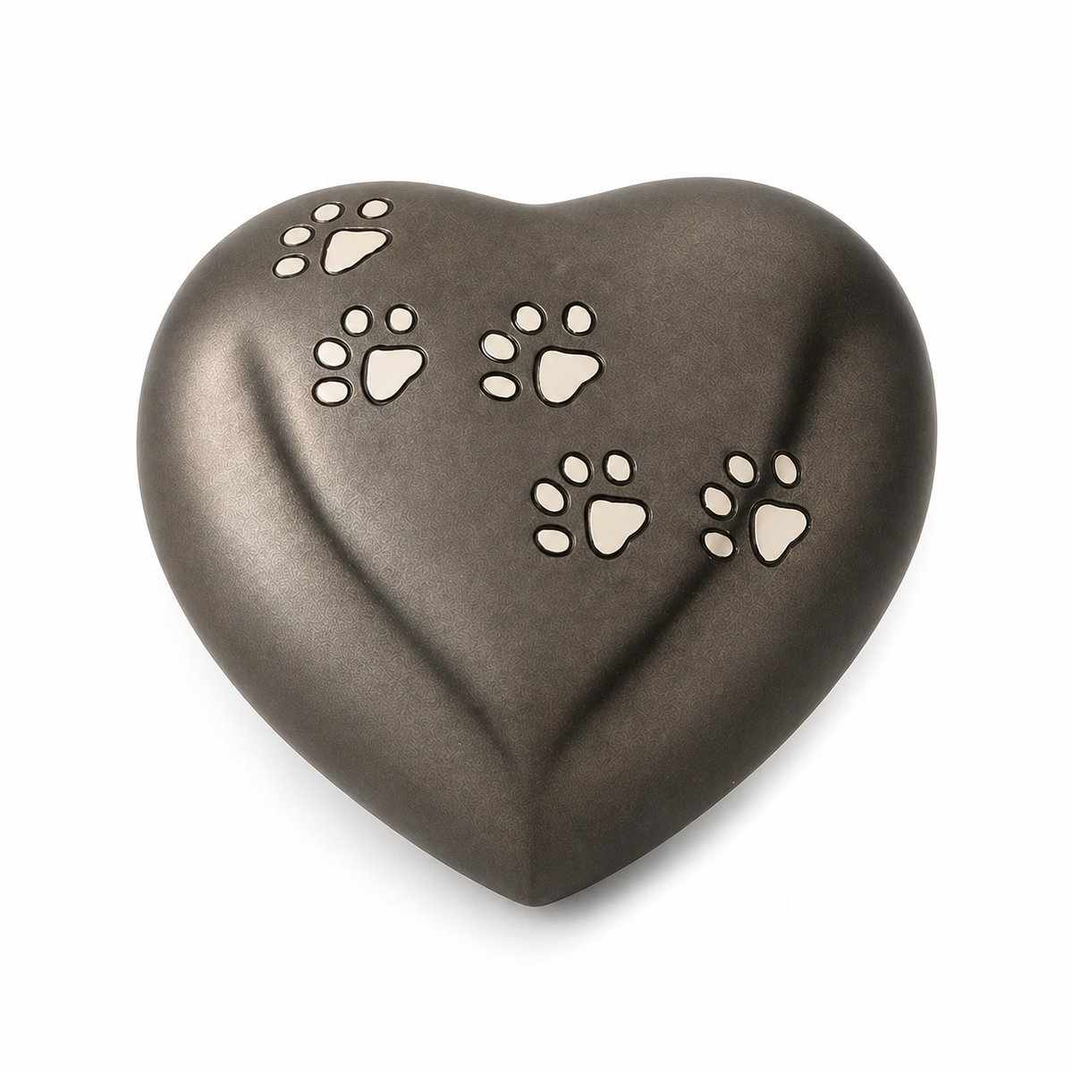 Ashen Paws heart-shaped pet urn displayed on a table