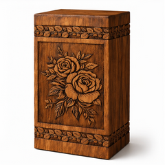 Hand-Carved Wooden Rose Flower Urn
