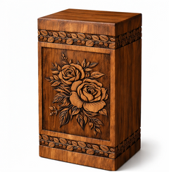 Hand-Carved Wooden Rose Flower Urn