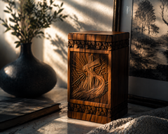 Hand-Carved Wooden Cross Urn