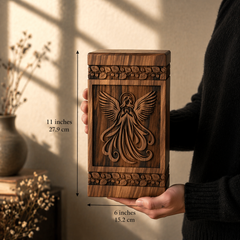 Hand-Carved Wooden Praying Angel Urn