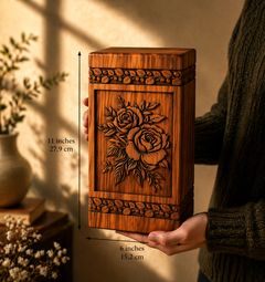 Hand-Carved Wooden Rose Flower Urn
