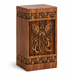 Hand-Carved Wooden Praying Angel Urn