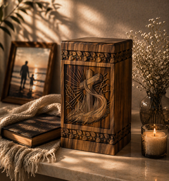 Hand-Carved Wooden Cross Urn