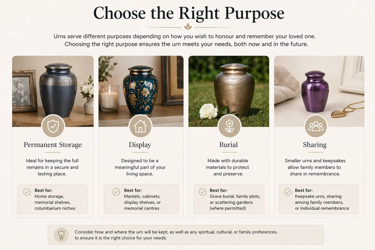 Memorial urn displayed for home or burial use