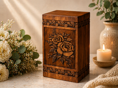 Hand-Carved Wooden Rose Flower Urn