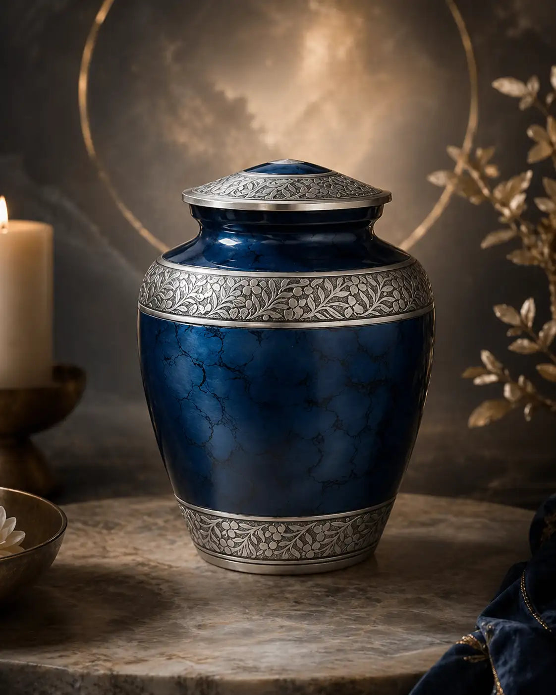 Full-sized adult cremation urn displayed on a surface