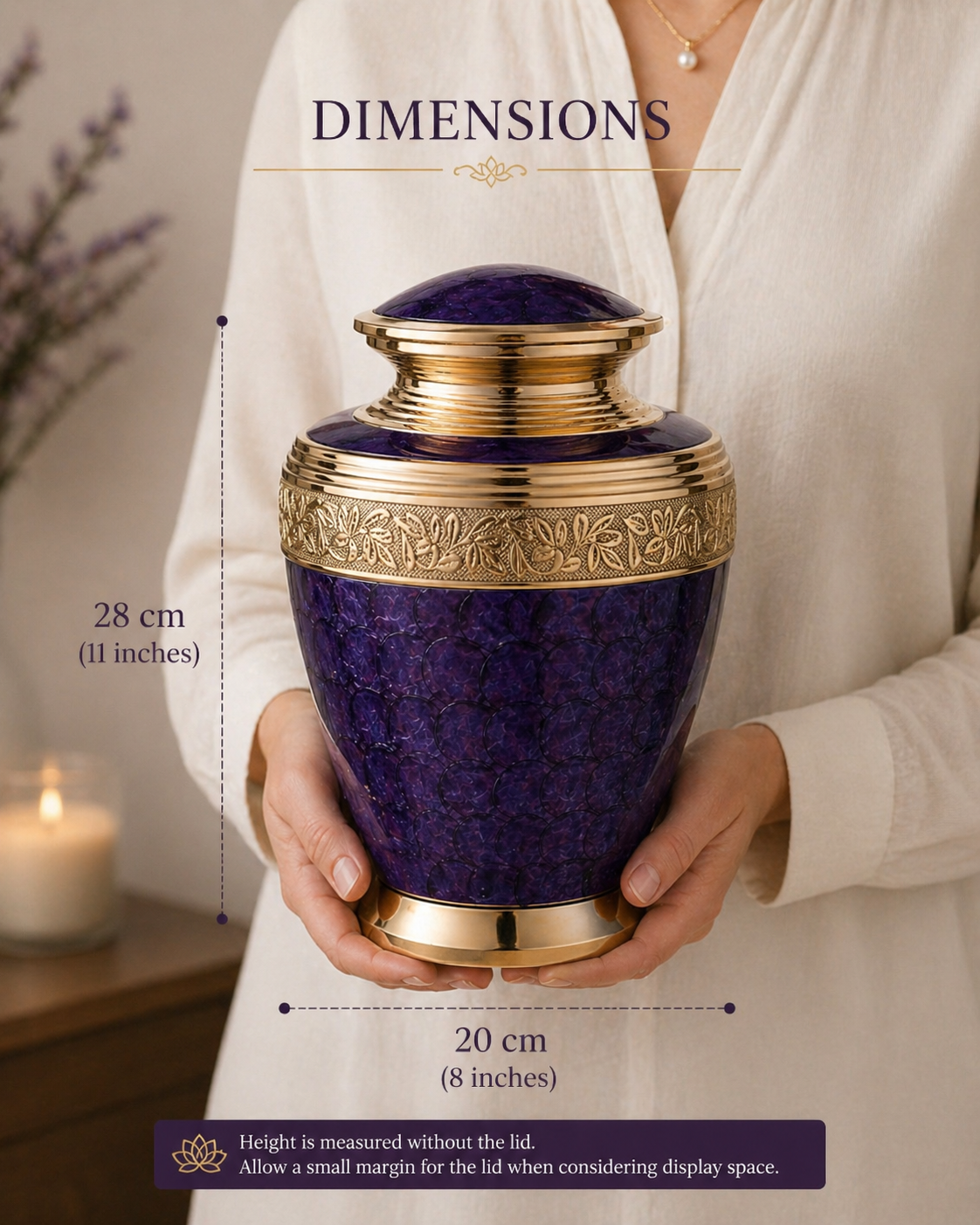 Aurelian Violet urn, close-up of polished brass detailing