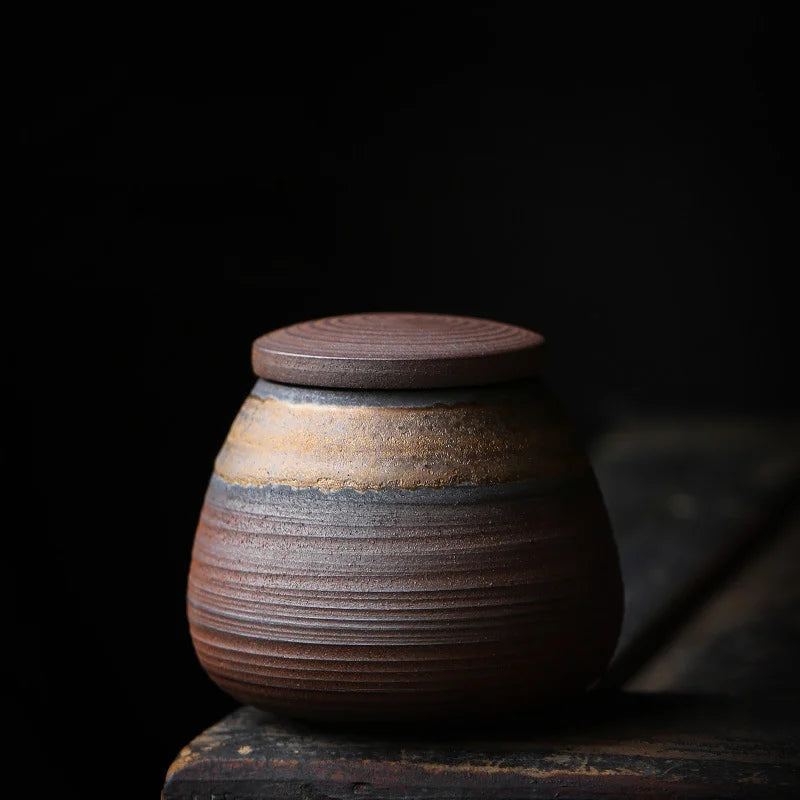 Small Handcrafted Keepsake Urn in ceramic finish, retro handcrafted design, interior chamber view