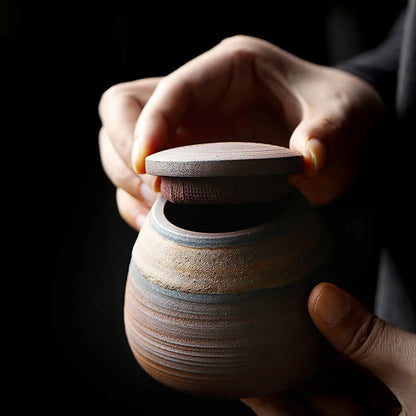 Small Handcrafted Keepsake Urn in ceramic finish, retro handcrafted design, front view