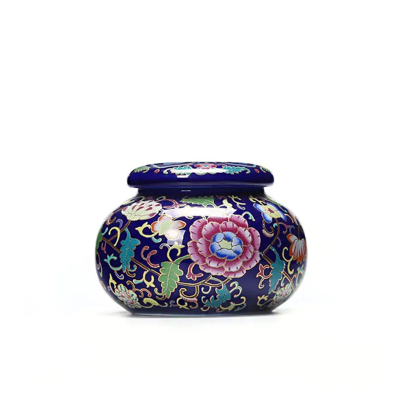Decorative Keepsake Urn in ceramic finish, decorative design, lid and closure detail