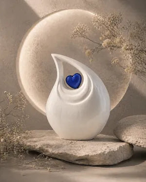 Ivory Heart Teardrop Urn