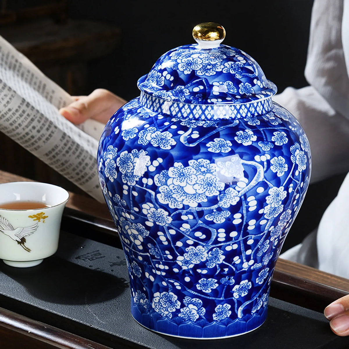 Decorative Floral Urn in ceramic finish, floral design, colour variant shown