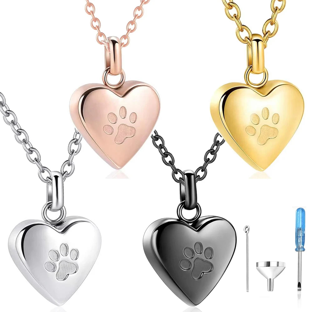 Heart Shaped Keepsake Necklace for Pets in stainless-steel finish, heart-shaped design, angled detail view