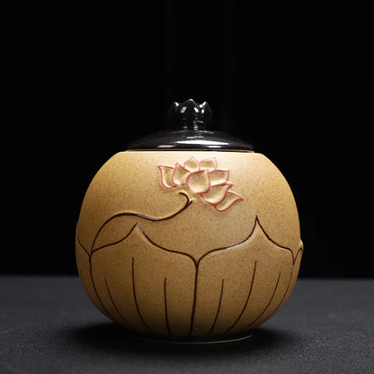 Elegant Lotus Keepsake Urn in ceramic finish, lotus design, angled side view