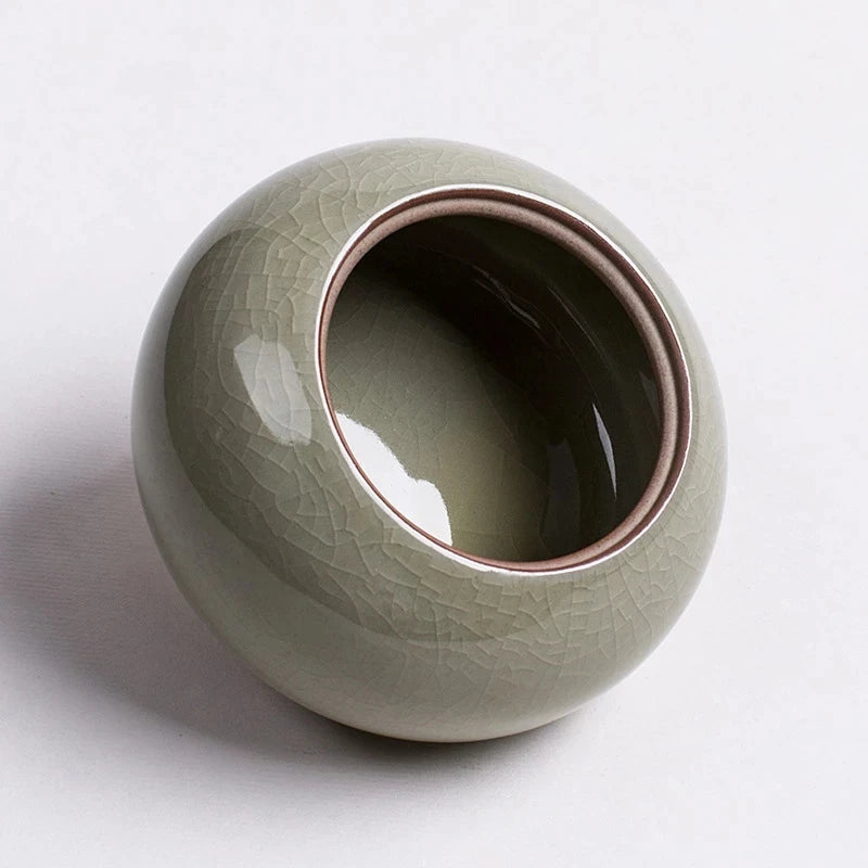 Handcrafted Frost Glaze Keepsake Urn in ceramic finish, frost glaze design, angled side view