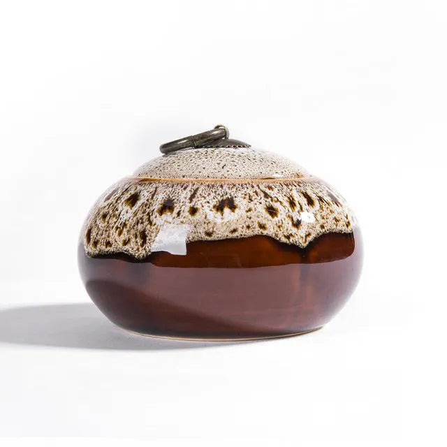 Handcrafted Frost Glaze Keepsake Urn in ceramic finish, frost glaze design, back view
