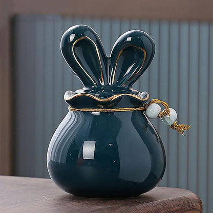 Rabbit Pet Urn in ceramic finish, whole-pet design, front view
