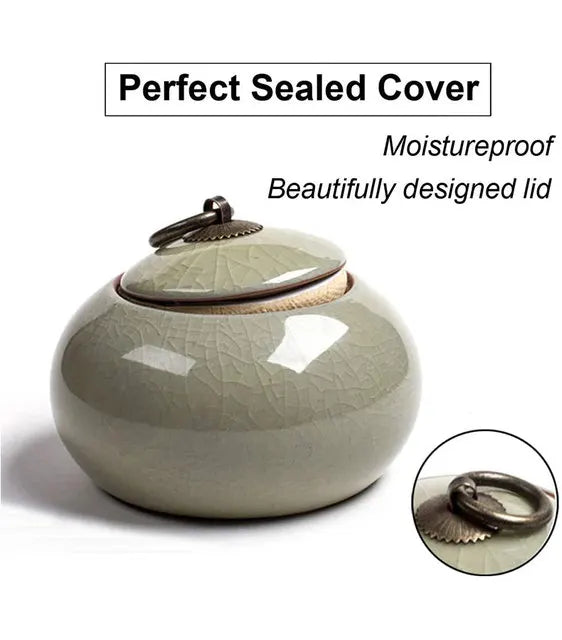 Handcrafted Frost Glaze Keepsake Urn in ceramic finish, frost glaze design, size and scale reference