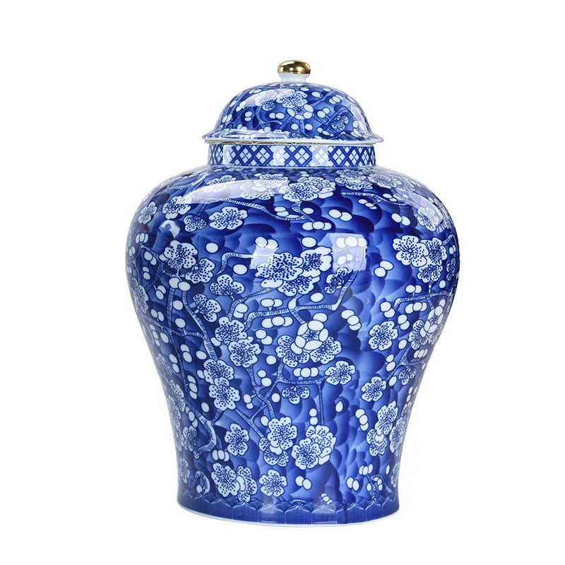 Decorative Floral Urn in ceramic finish, floral design, size and scale reference