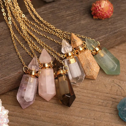 Natural Stone Crystal Keepsake Necklace in natural stone crystal finish, urn pendant design, front view