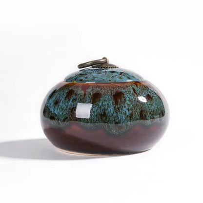 Handcrafted Frost Glaze Keepsake Urn in ceramic finish, frost glaze design, display setting