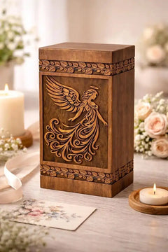 Hand-Carved Wooden Angel Urn