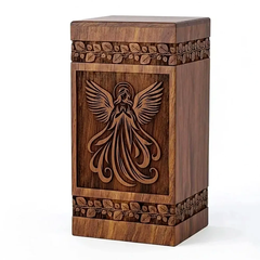 Hand-Carved Wooden Praying Angel Urn