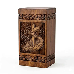 Hand-Carved Wooden Cross Urn